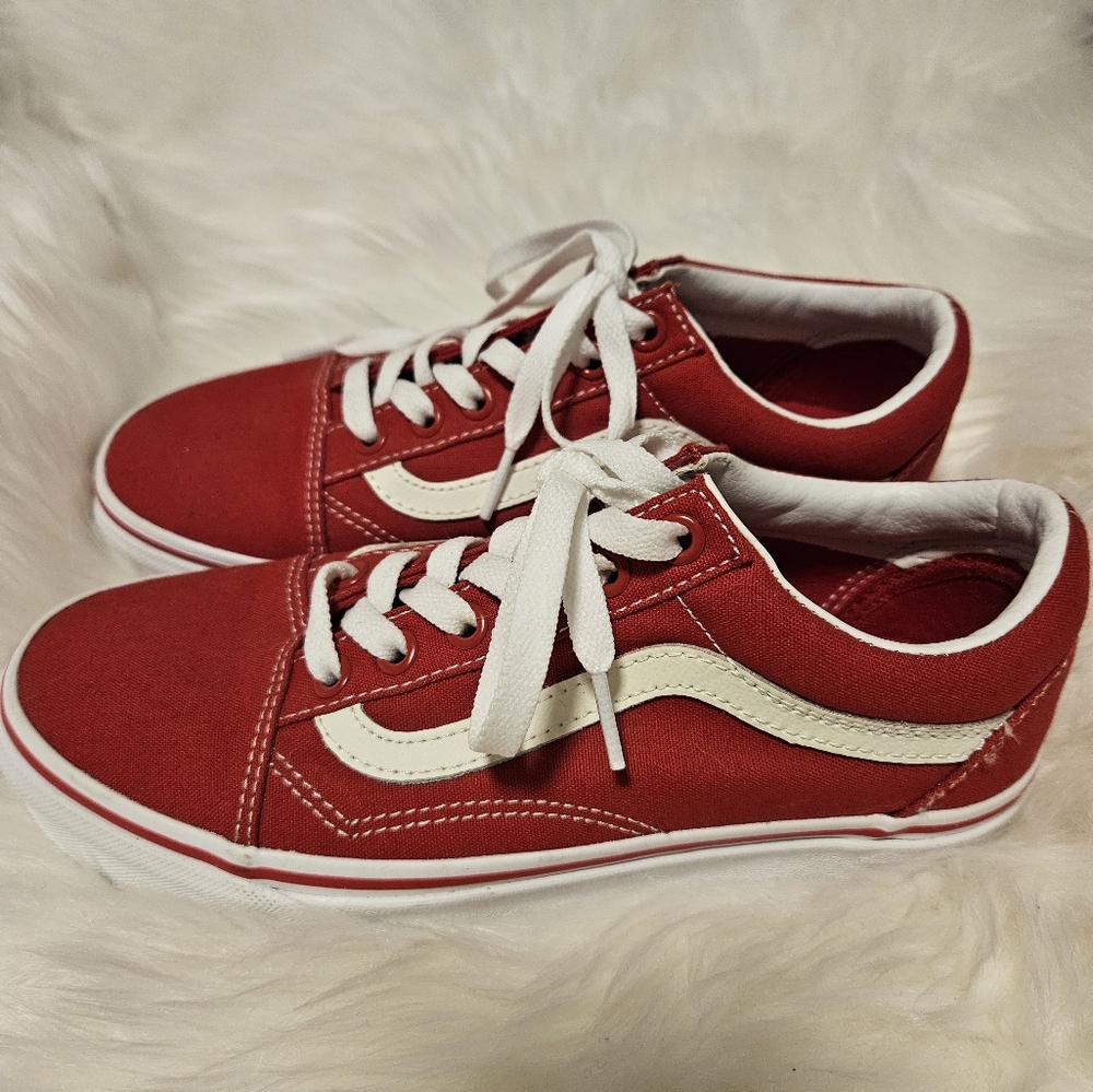 VANS -  Old Skool Racing Red/True White Shoes - Size: 6.5 Women's